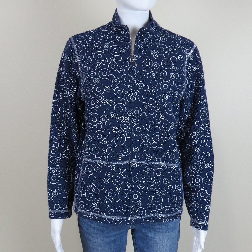 Pappagallo Cotton Blend Jacket SIZE Petite Med PM Full Zip, Pockets, Blue